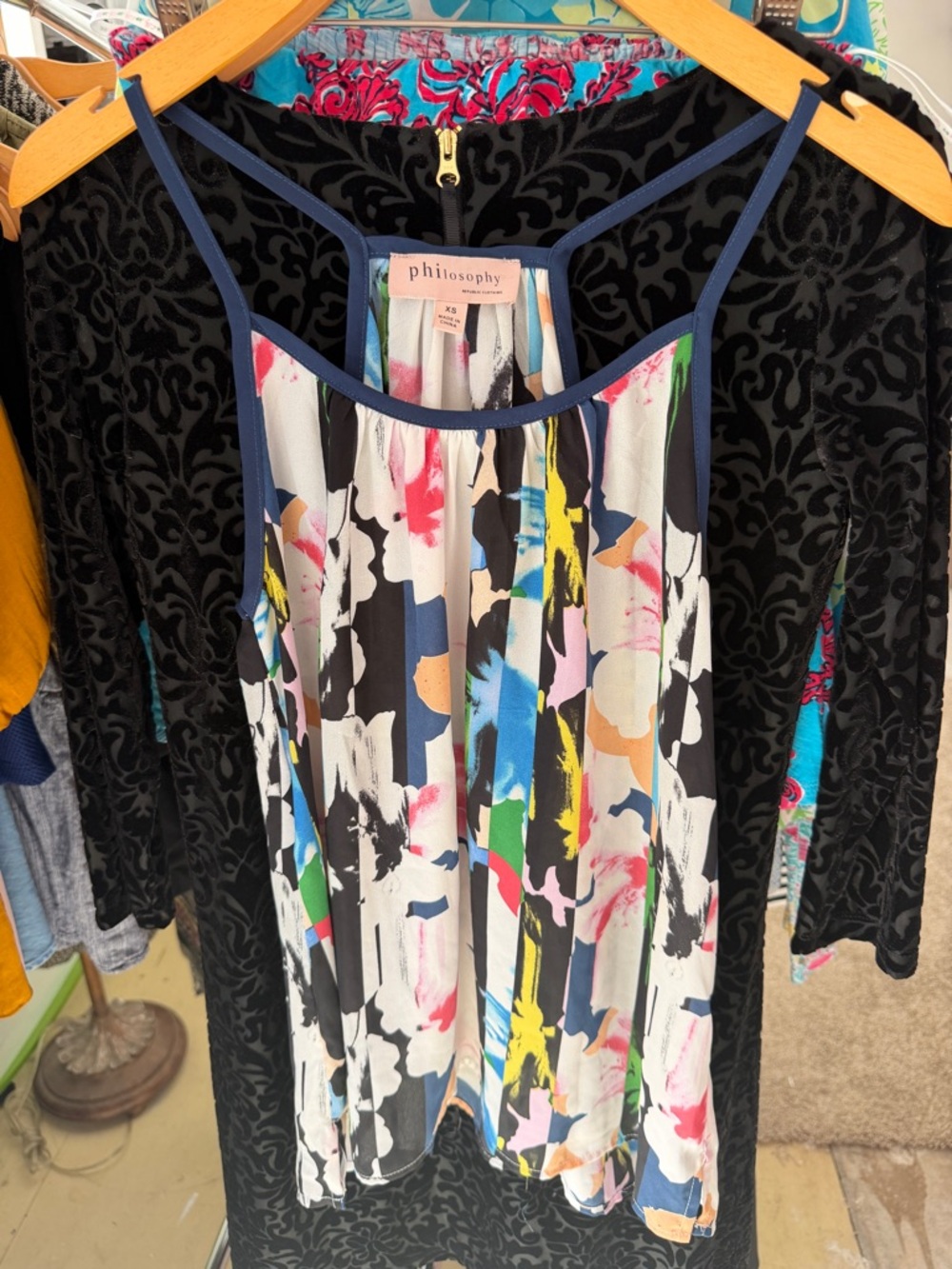Philosophy Multicolor Abstract Print Spaghetti Strap Top